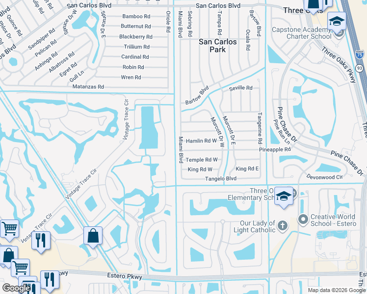 map of restaurants, bars, coffee shops, grocery stores, and more near 9033 Hamlin Road West in Fort Myers