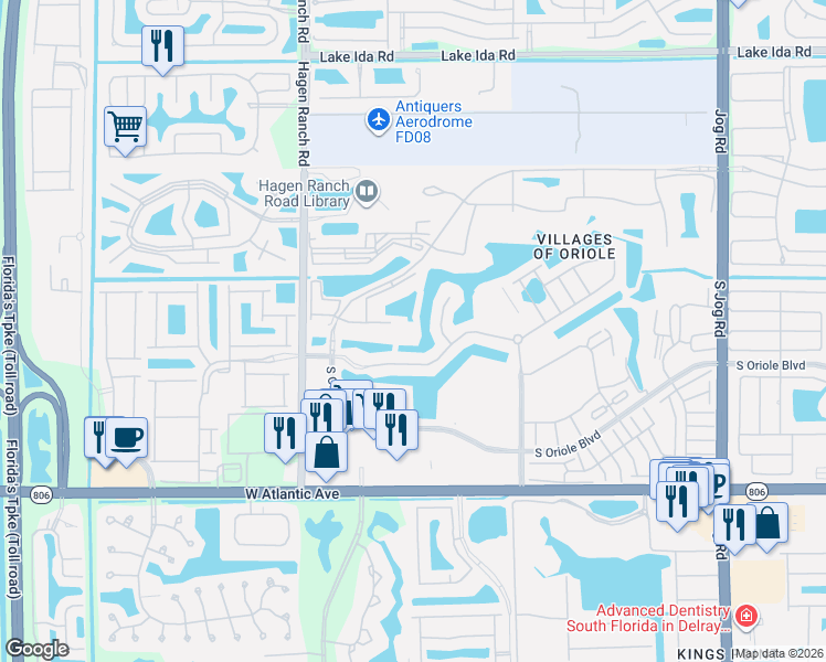 map of restaurants, bars, coffee shops, grocery stores, and more near 7260 Kinghurst Drive in Delray Beach