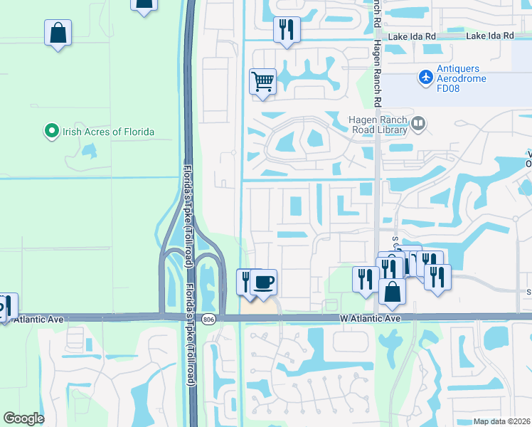 map of restaurants, bars, coffee shops, grocery stores, and more near 14556 Alabaster Avenue in Delray Beach