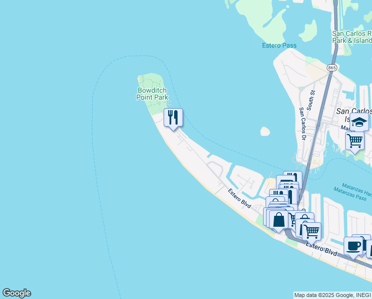 map of restaurants, bars, coffee shops, grocery stores, and more near 392 Estero Boulevard in Fort Myers Beach