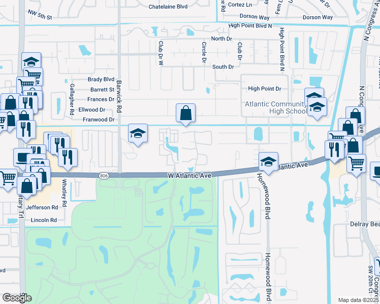 map of restaurants, bars, coffee shops, grocery stores, and more near 4132 Northwest 2nd Street in Delray Beach