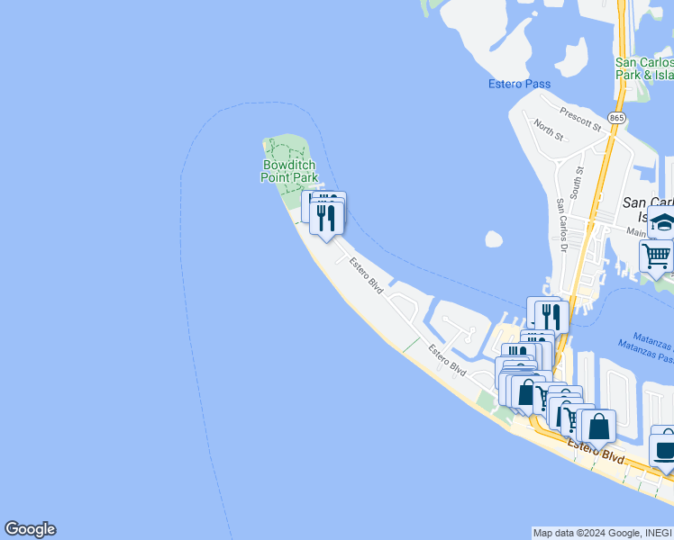 map of restaurants, bars, coffee shops, grocery stores, and more near 324 Estero Boulevard in Fort Myers Beach