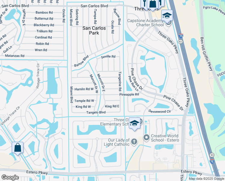 map of restaurants, bars, coffee shops, grocery stores, and more near 9196 Hamlin Road East in Fort Myers