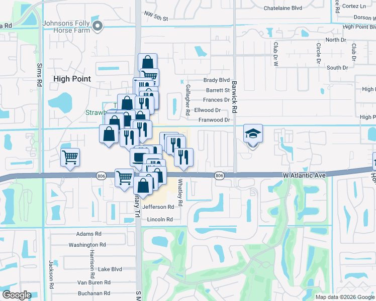 map of restaurants, bars, coffee shops, grocery stores, and more near 4731 West Atlantic Avenue in Delray Beach