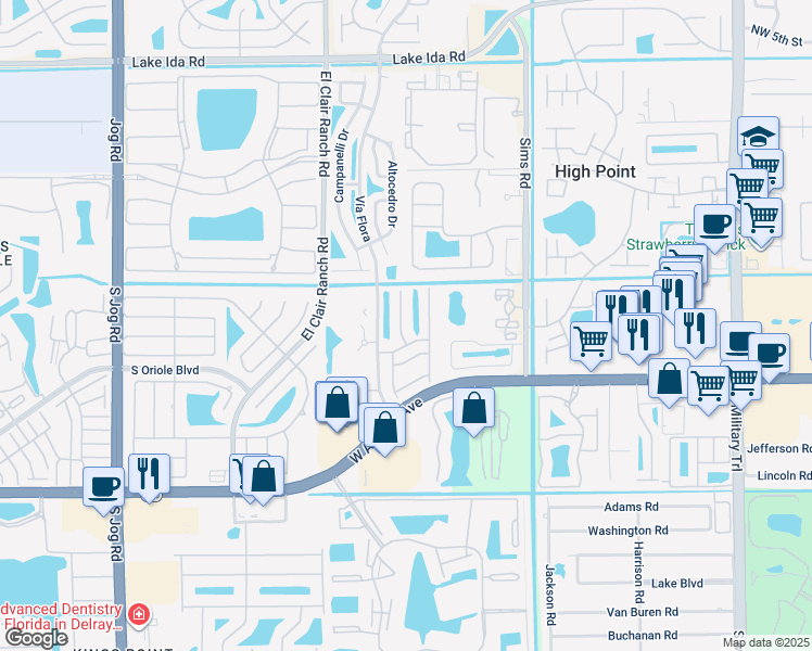 map of restaurants, bars, coffee shops, grocery stores, and more near 14589 Candy Way in Delray Beach