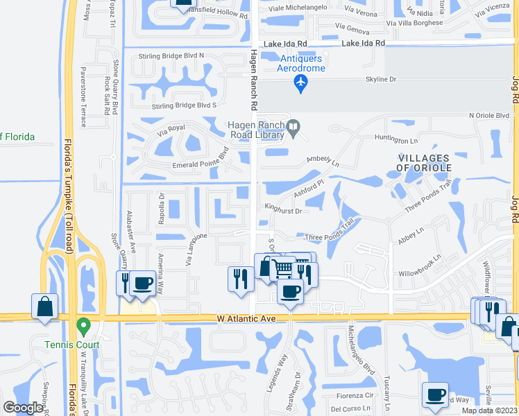 map of restaurants, bars, coffee shops, grocery stores, and more near 14727 Barletta Way in Delray Beach