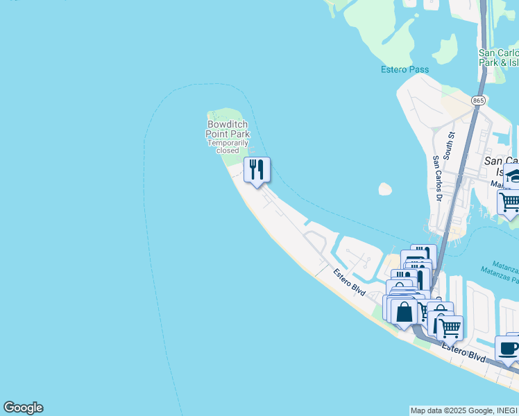 map of restaurants, bars, coffee shops, grocery stores, and more near 322 Estero Boulevard in Fort Myers Beach