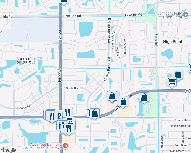 map of restaurants, bars, coffee shops, grocery stores, and more near 14609 Sunny Waters Lane in Delray Beach