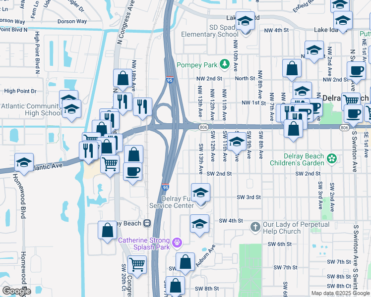 map of restaurants, bars, coffee shops, grocery stores, and more near 46 Southwest 14th Avenue in Delray Beach