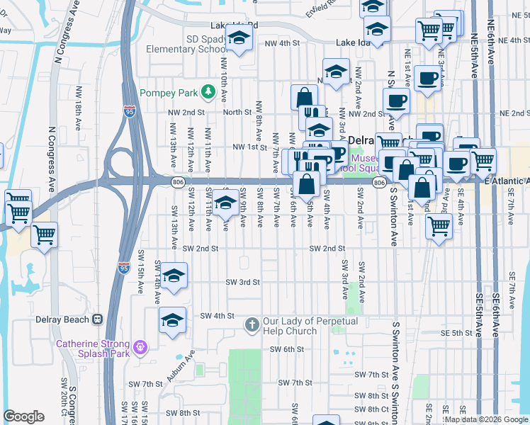 map of restaurants, bars, coffee shops, grocery stores, and more near 48 Southwest 7th Avenue in Delray Beach