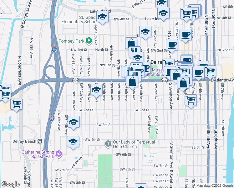 map of restaurants, bars, coffee shops, grocery stores, and more near 48 SW 7th Ave in Delray Beach