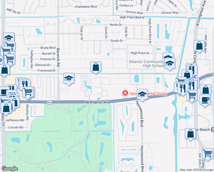 map of restaurants, bars, coffee shops, grocery stores, and more near 4040 Northwest 2nd Court in Delray Beach