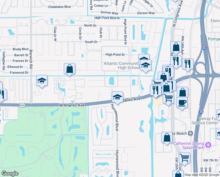 map of restaurants, bars, coffee shops, grocery stores, and more near 142 High Point Boulevard in Delray Beach