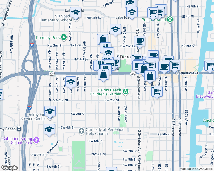 map of restaurants, bars, coffee shops, grocery stores, and more near 403 Southwest 1st Street in Delray Beach