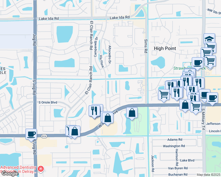 map of restaurants, bars, coffee shops, grocery stores, and more near 14589 Candy Way in Delray Beach