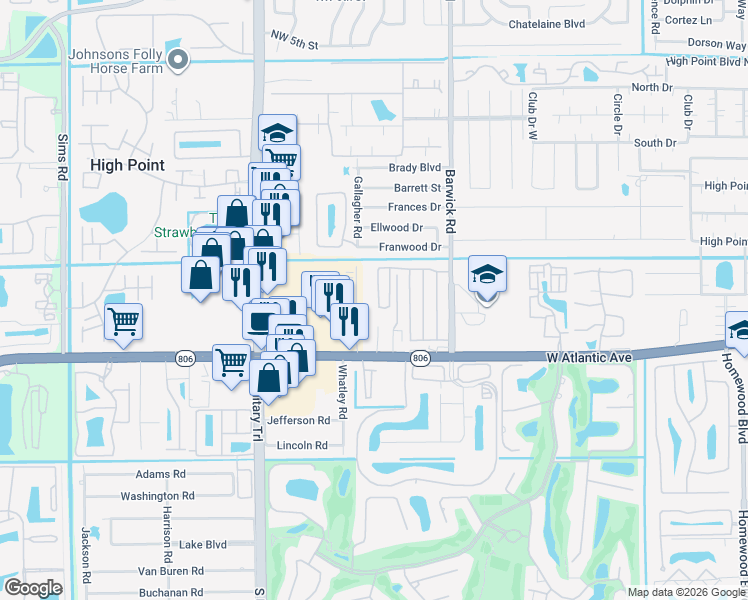 map of restaurants, bars, coffee shops, grocery stores, and more near 4731 West Atlantic Avenue in Delray Beach