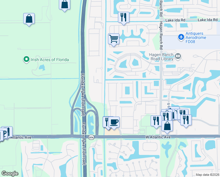 map of restaurants, bars, coffee shops, grocery stores, and more near 14556 Alabaster Avenue in Delray Beach