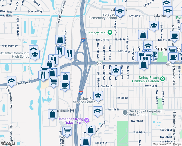 map of restaurants, bars, coffee shops, grocery stores, and more near 46 Southwest 14th Avenue in Delray Beach