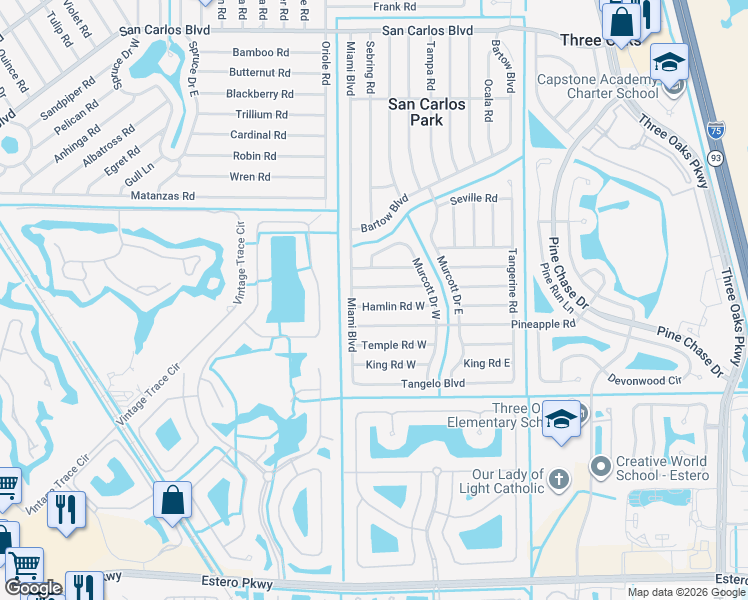 map of restaurants, bars, coffee shops, grocery stores, and more near 9033 Hamlin Road West in Fort Myers
