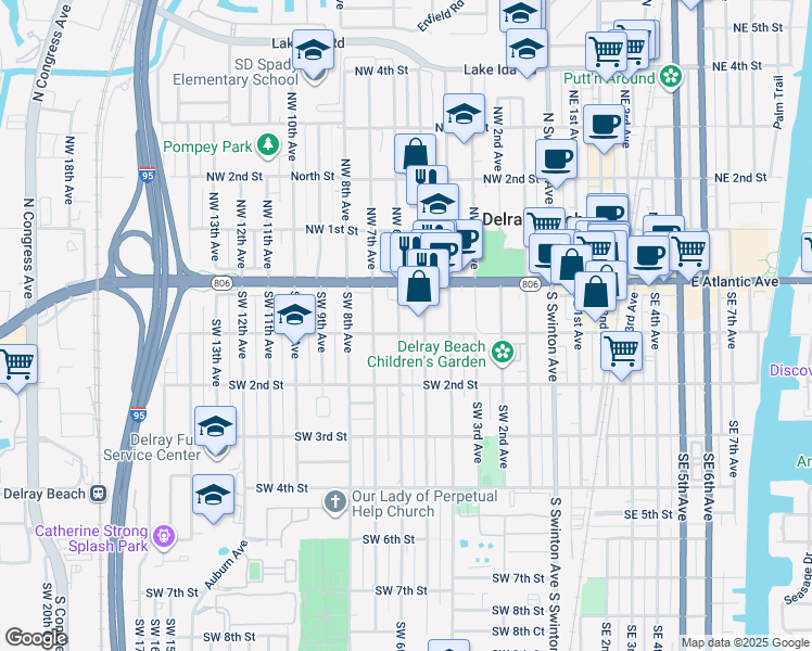 map of restaurants, bars, coffee shops, grocery stores, and more near 1430 Southwest 6th Street in Delray Beach