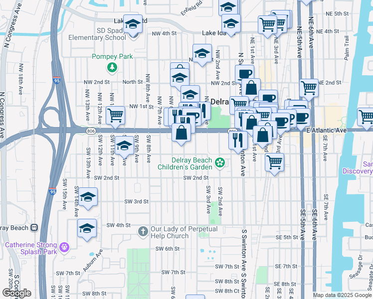 map of restaurants, bars, coffee shops, grocery stores, and more near 403 Southwest 1st Street in Delray Beach