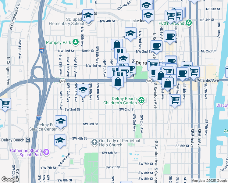 map of restaurants, bars, coffee shops, grocery stores, and more near 1430 Southwest 6th Street in Delray Beach