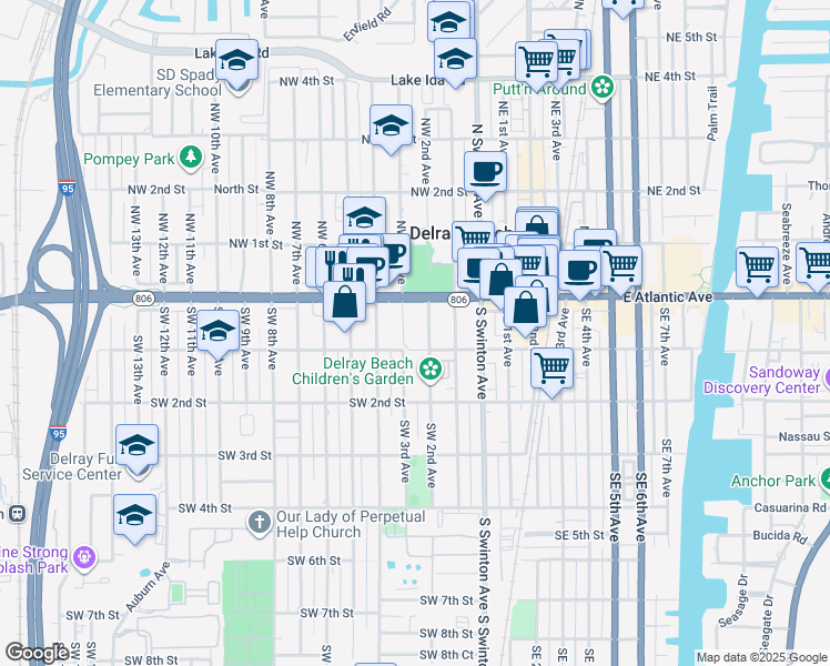 map of restaurants, bars, coffee shops, grocery stores, and more near 200 West Atlantic Avenue in Delray Beach
