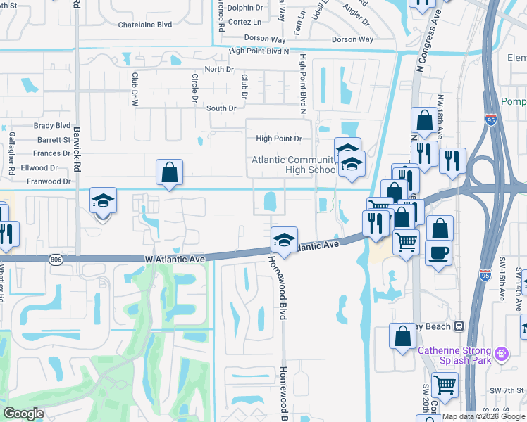 map of restaurants, bars, coffee shops, grocery stores, and more near 142 High Point Boulevard in Delray Beach
