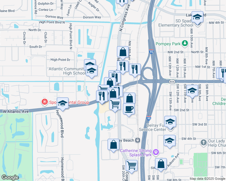 map of restaurants, bars, coffee shops, grocery stores, and more near in Delray Beach