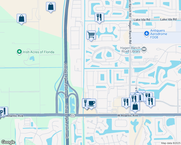 map of restaurants, bars, coffee shops, grocery stores, and more near 7890 Black Onyx Lane in Delray Beach