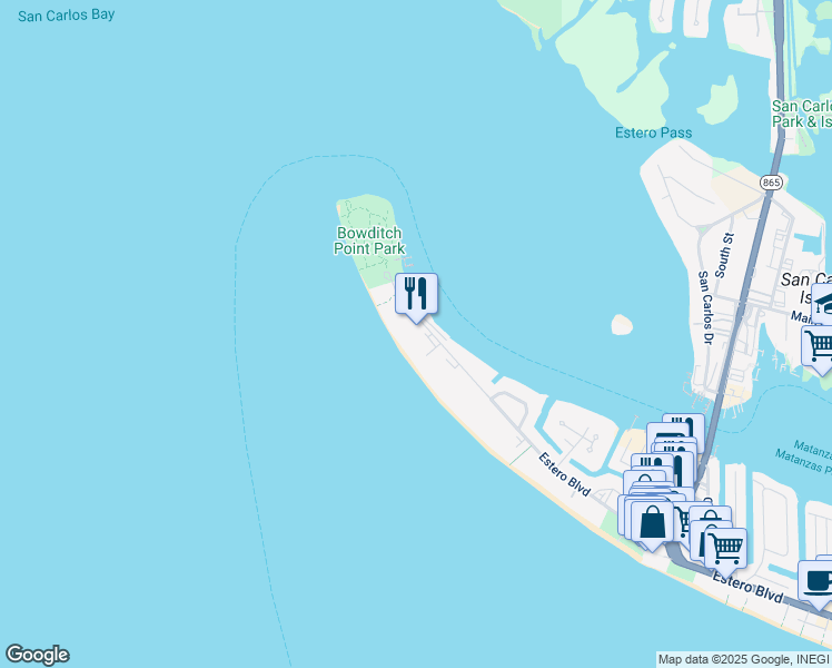map of restaurants, bars, coffee shops, grocery stores, and more near 200 Estero Boulevard in Fort Myers Beach