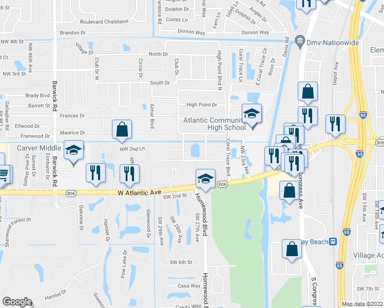 map of restaurants, bars, coffee shops, grocery stores, and more near 142 High Point Boulevard in Delray Beach
