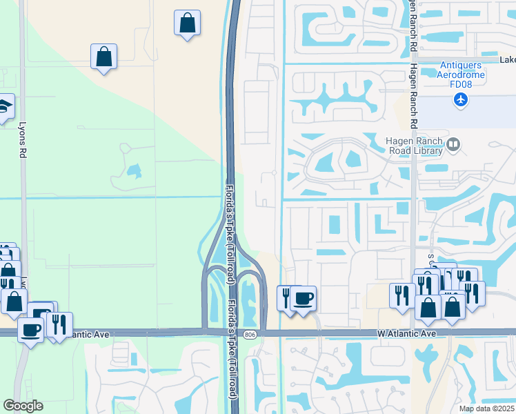 map of restaurants, bars, coffee shops, grocery stores, and more near Red Jasper Lane in Delray Beach