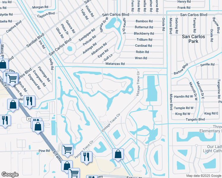 map of restaurants, bars, coffee shops, grocery stores, and more near 8536 Fairway Bend Drive in Fort Myers