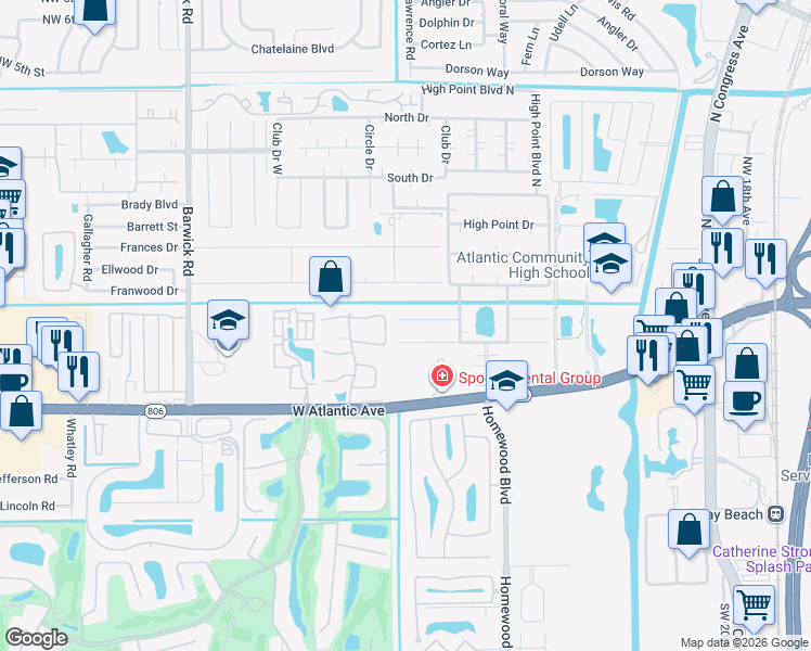 map of restaurants, bars, coffee shops, grocery stores, and more near 285 Northwest 40th Avenue in Delray Beach