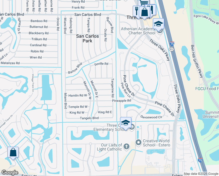 map of restaurants, bars, coffee shops, grocery stores, and more near 9217 Pomelo Road East in Fort Myers