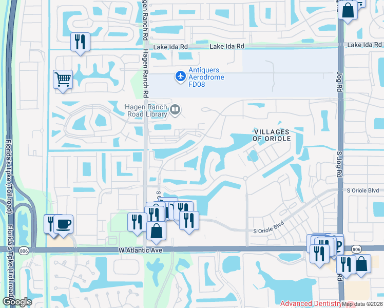 map of restaurants, bars, coffee shops, grocery stores, and more near 14650 North Oriole Boulevard in Delray Beach