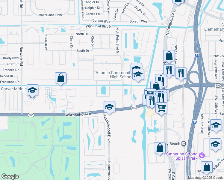 map of restaurants, bars, coffee shops, grocery stores, and more near 230 High Point Boulevard in Delray Beach