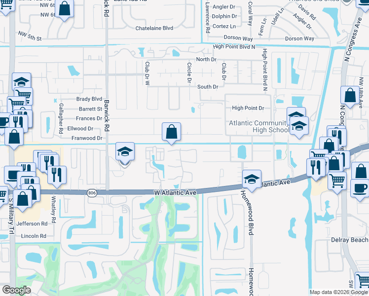 map of restaurants, bars, coffee shops, grocery stores, and more near 4073 Northwest 2nd Lane in Delray Beach