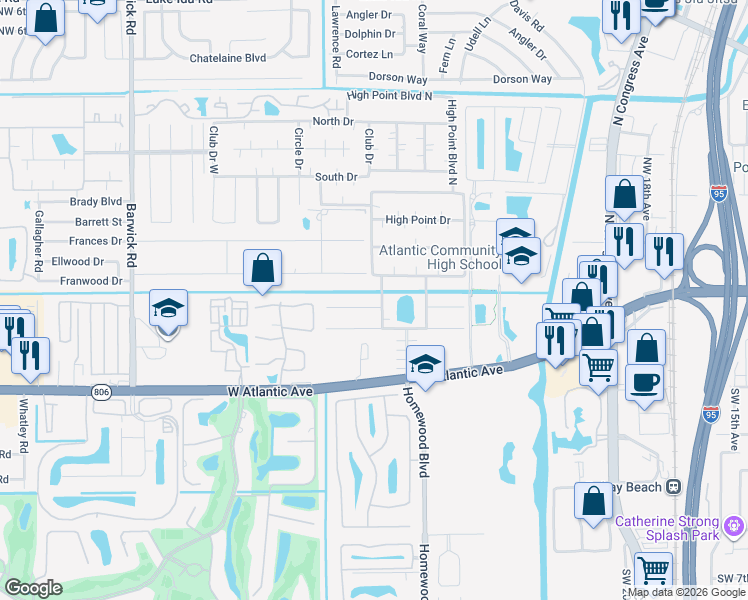 map of restaurants, bars, coffee shops, grocery stores, and more near 277 West High Point Court in Delray Beach