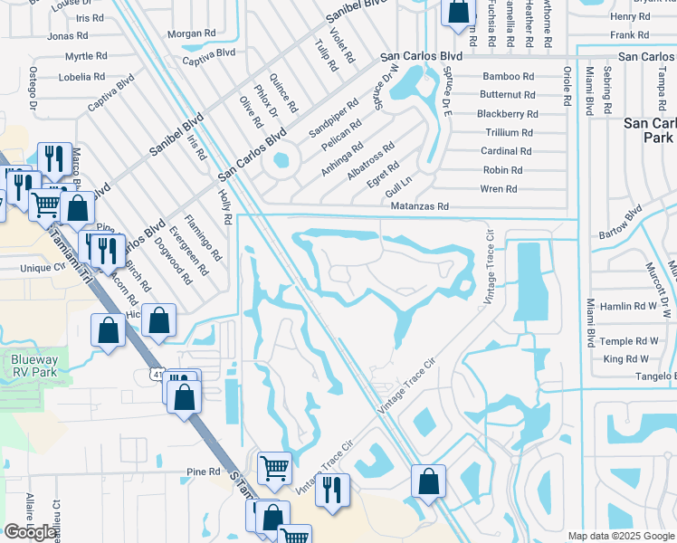 map of restaurants, bars, coffee shops, grocery stores, and more near 8210 Grand Palm Drive in Fort Myers
