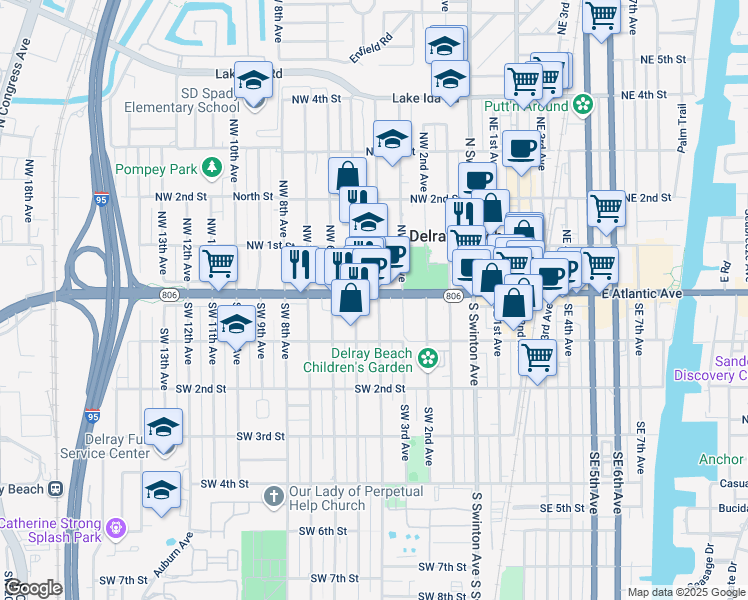 map of restaurants, bars, coffee shops, grocery stores, and more near 402 West Atlantic Avenue in Delray Beach