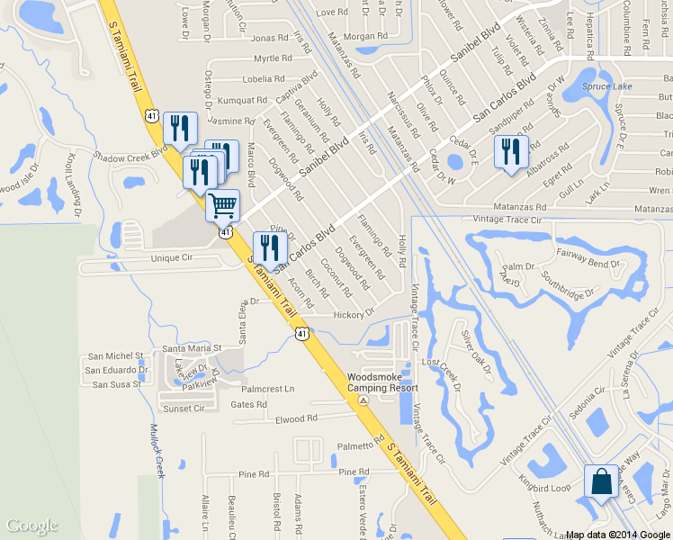 map of restaurants, bars, coffee shops, grocery stores, and more near 19109 Coconut Rd in Fort Myers