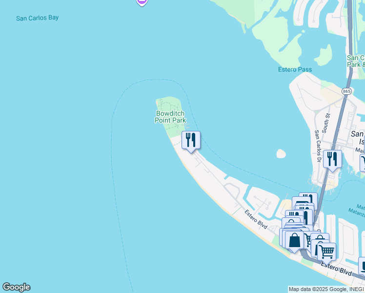 map of restaurants, bars, coffee shops, grocery stores, and more near 142 Estero Boulevard in Fort Myers Beach