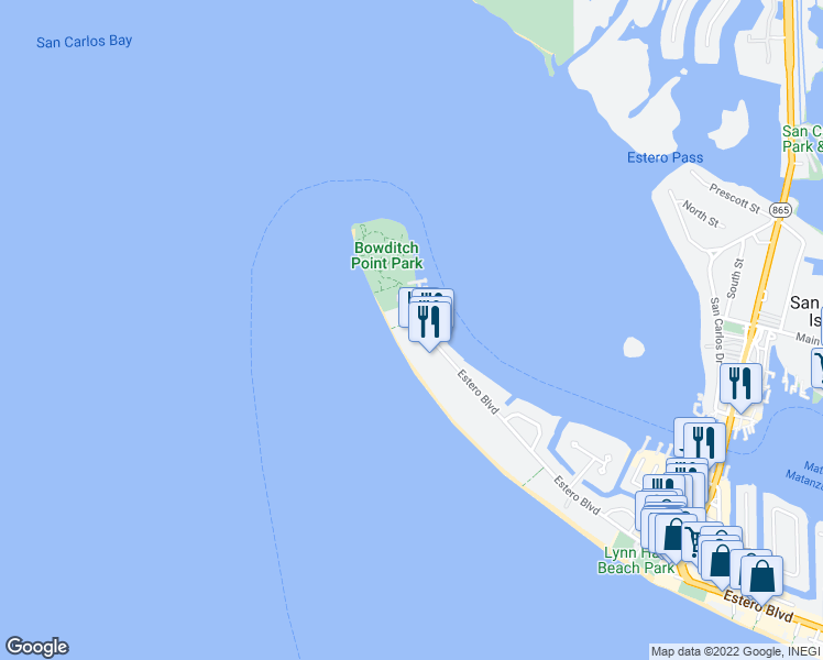 map of restaurants, bars, coffee shops, grocery stores, and more near 142 Estero Boulevard in Fort Myers Beach