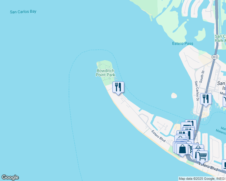 map of restaurants, bars, coffee shops, grocery stores, and more near 142 Estero Boulevard in Fort Myers Beach