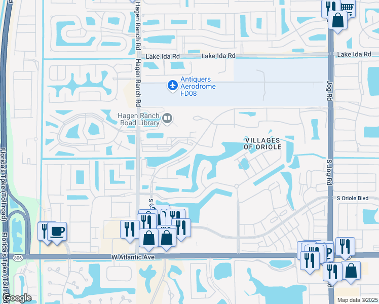 map of restaurants, bars, coffee shops, grocery stores, and more near 14650 North Oriole Boulevard in Delray Beach