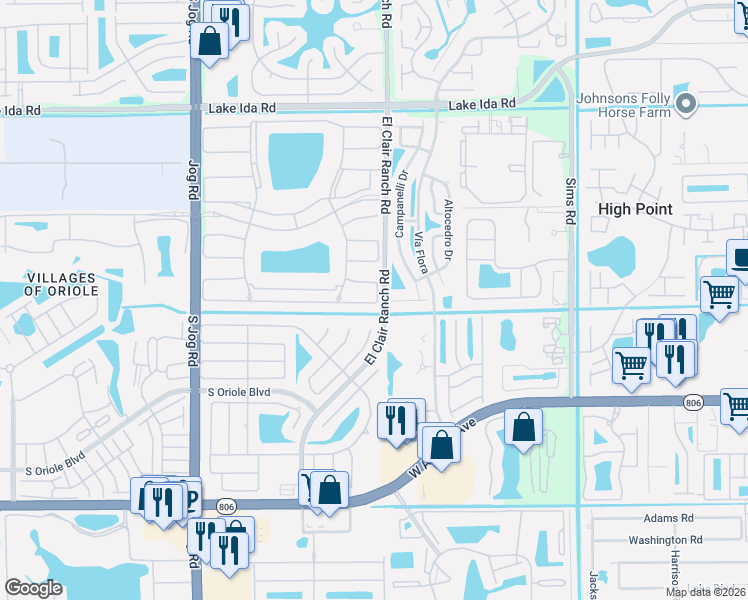 map of restaurants, bars, coffee shops, grocery stores, and more near 6010 La Palma Lane in Delray Beach