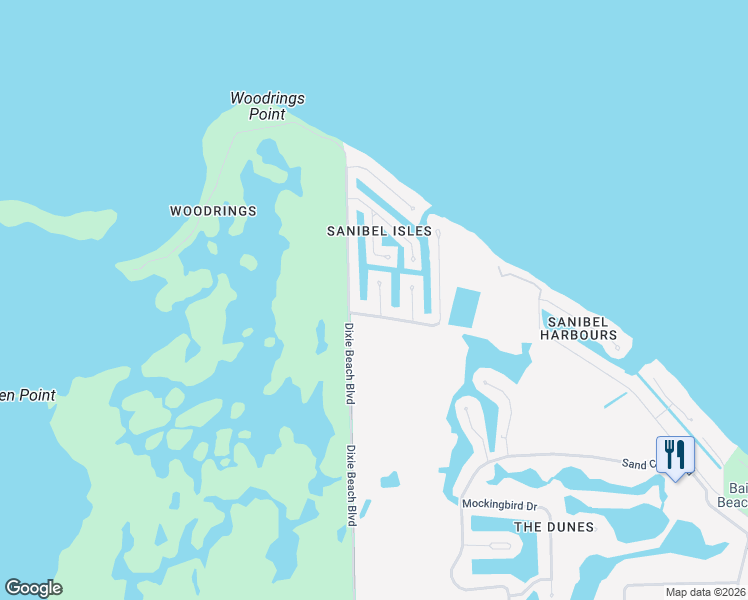 map of restaurants, bars, coffee shops, grocery stores, and more near 1665 Sabal Palm Drive in Sanibel