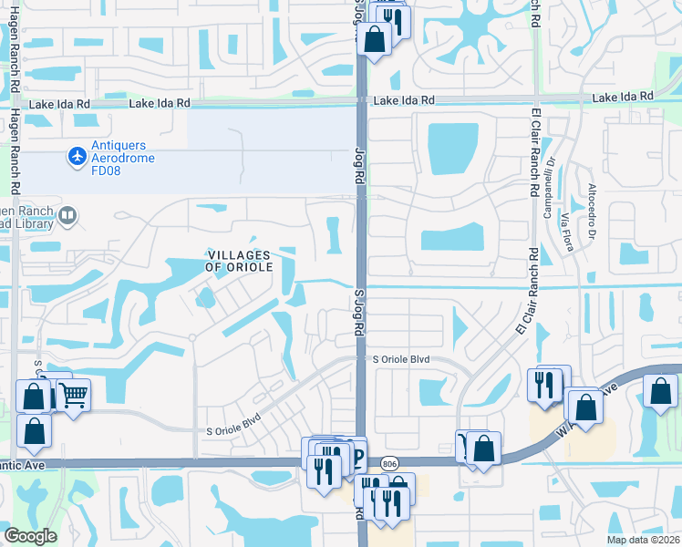map of restaurants, bars, coffee shops, grocery stores, and more near 14720 Bonaire Boulevard in Delray Beach